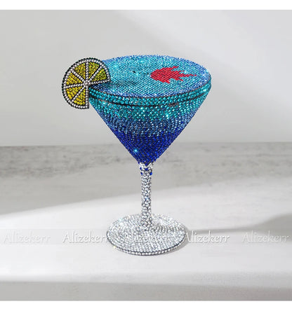 Alizekerr Cocktail Glass Shaped Rhinestone Evening Bags Luxury Designer Gorgeous Crystal Metal Purses And Handbags Wedding Party