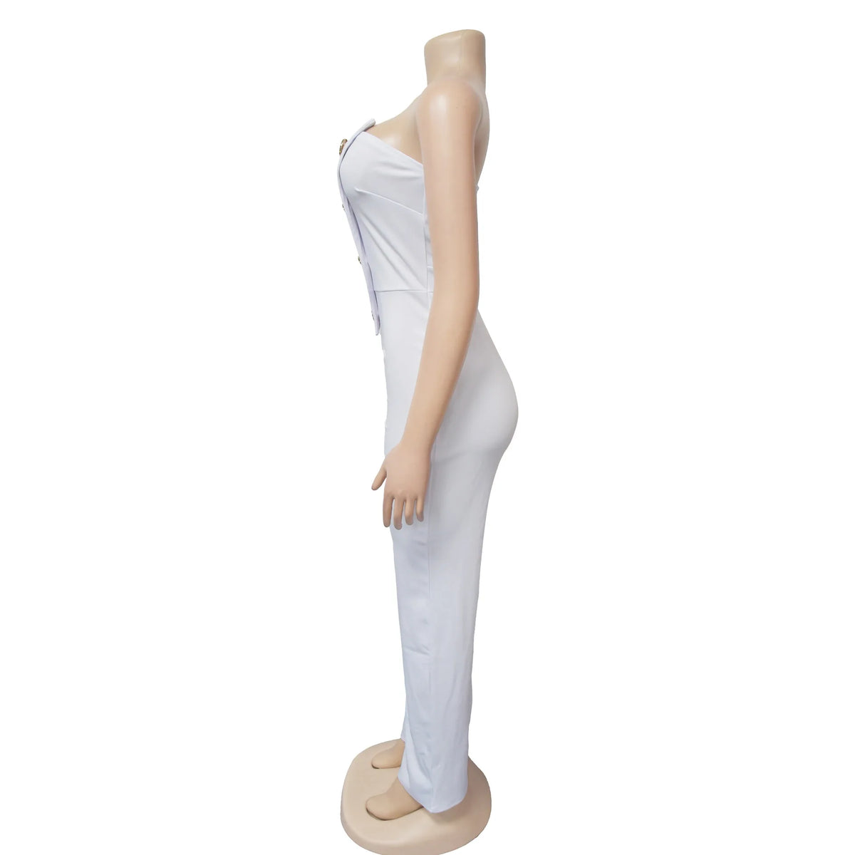 Sexy Backless Strapless Jumpsuit Summer Women Fashion Solid Button Sleeveless Slim Fit Wrap Hip Jumpsuits Elegant Office Romper