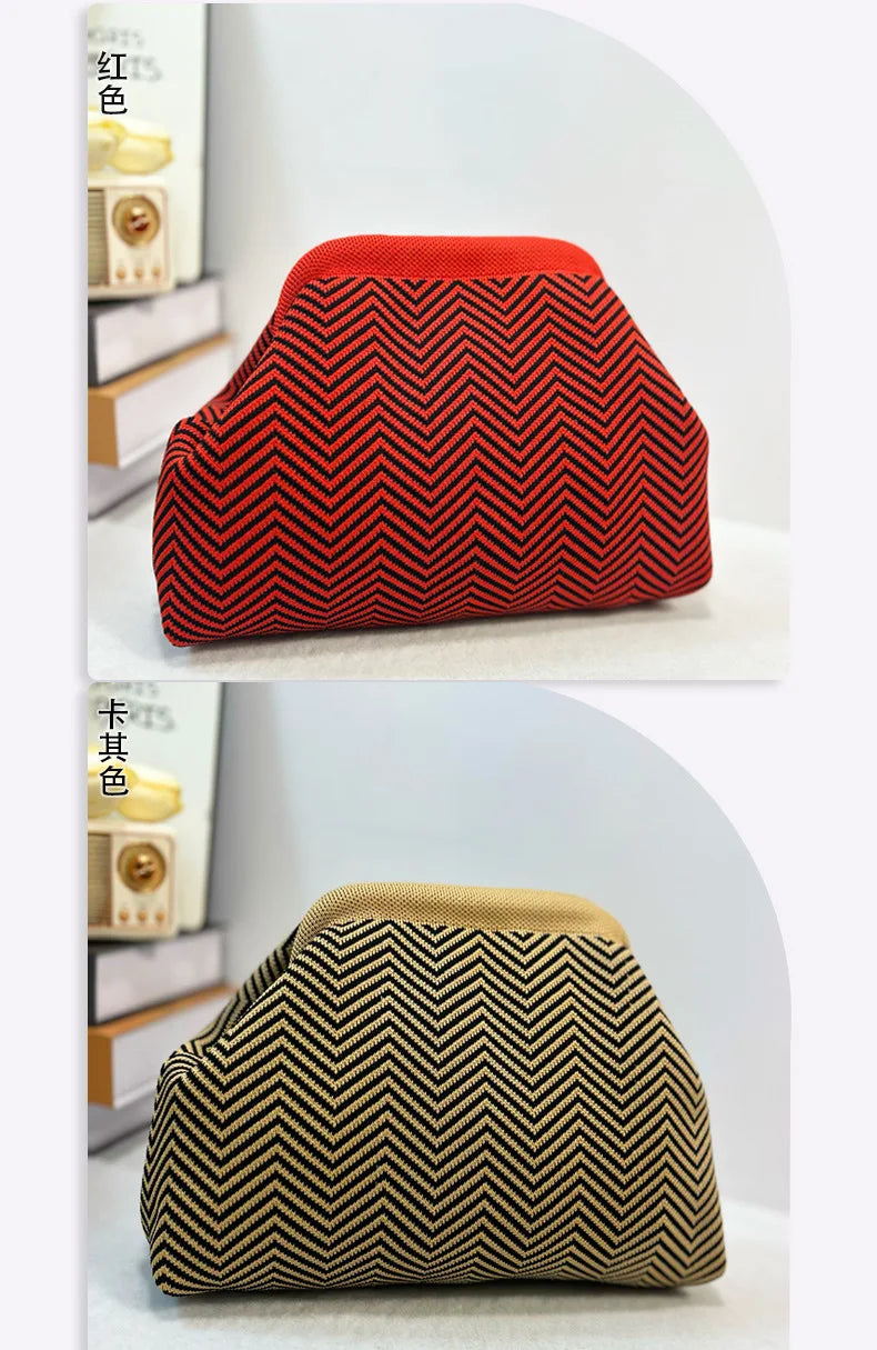 Woven Crochet Handbags for Women Summer Beach Clutch Bag Purses Knitting Dumpling Clutch Ruched Cute Cloud Casual Colorblock Bag