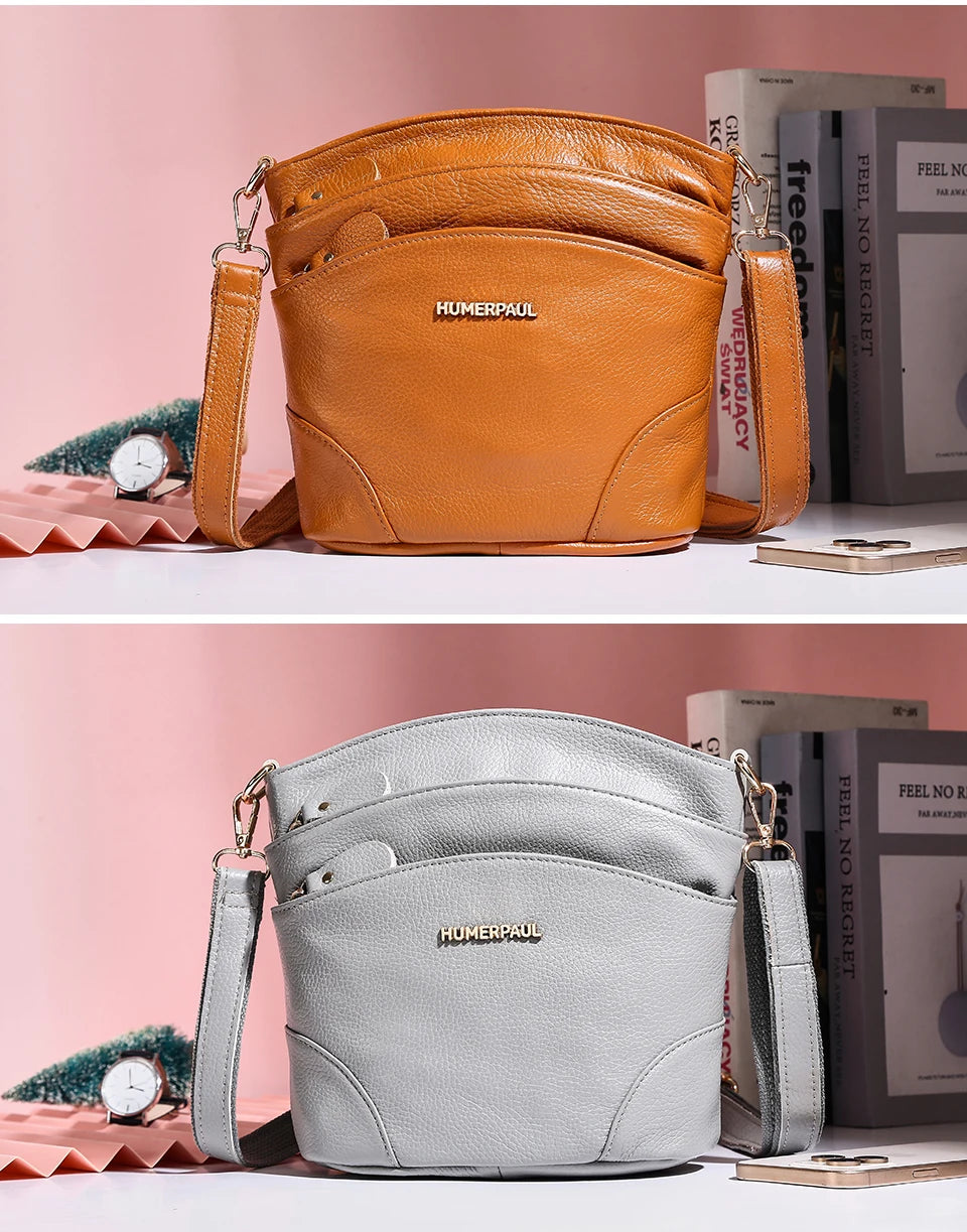 100% Genuine Leather Women Messenger Bags Casual Cell Phone Purse with Adjustable Strap Multiple Pockets Crossbody Shoulder Bag
