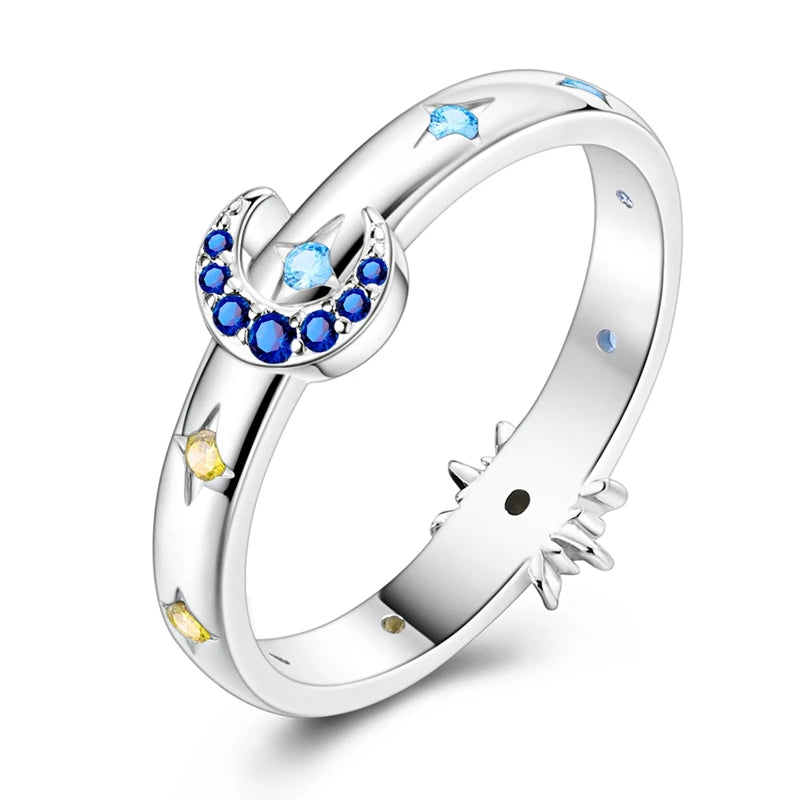 LAZA 925 Sterling Silver Colorful Rings Sparking Zirconium Bowknot Moon Sun Original Ring For Women Anniversary Wedding Gifts
