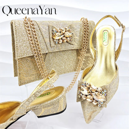 Banquet  Women's Shoes And Bag Light and Comfortable Shoes Rhinestones Embellished with The Same Fine Handbag Low Heel Shoes