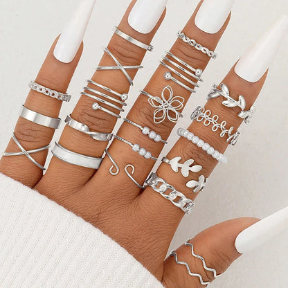 Boho Gold Color Rings Set For Women Fashion Cubic Zircon Heart Star Moon Flower Finger Rings Female Simple Trendy Jewelry Gifts