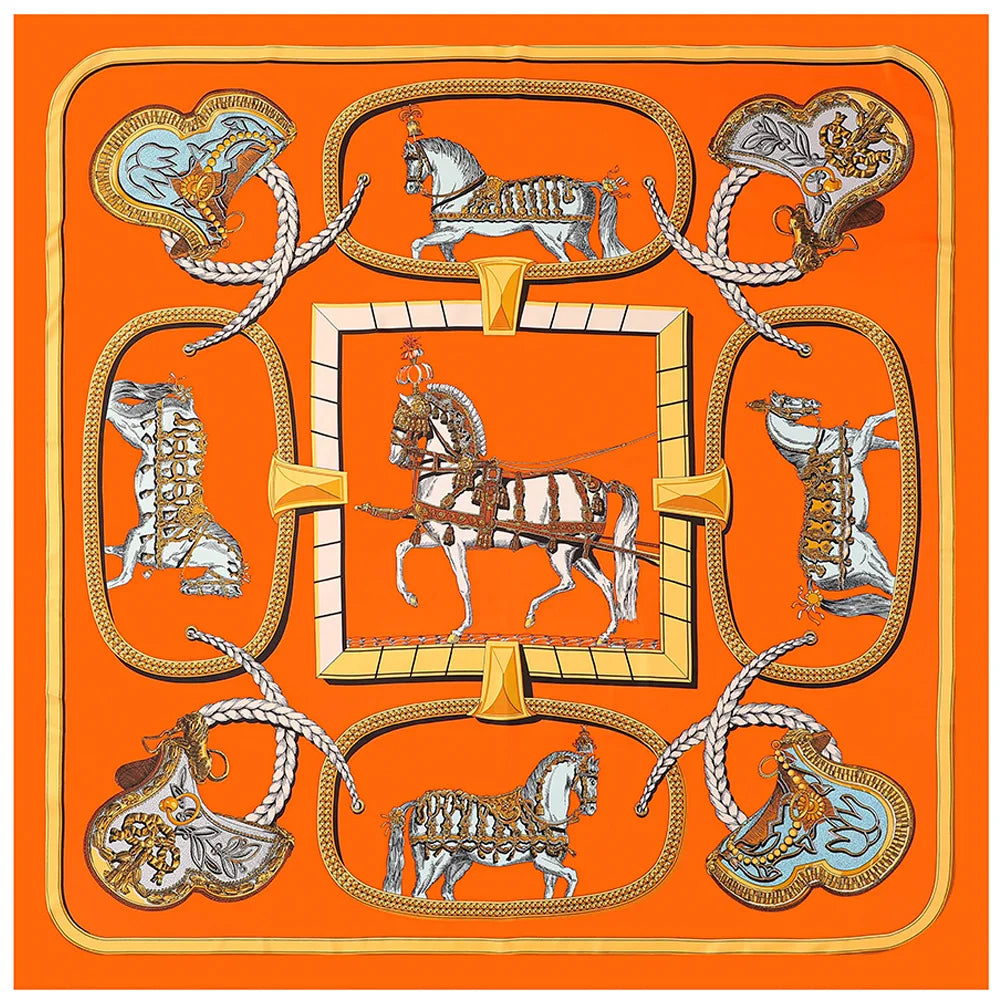 130CM Silk Scarf Women Horse Head Print Stoles Square Scarves Wraps Large Bandana Kerchief Hijabs Female Silk Foulards Sjaal