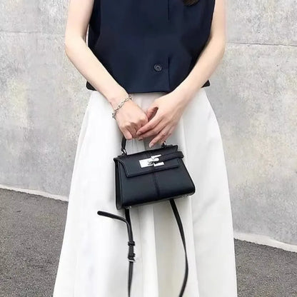 2026 New Trapezoidal Genuine Leather Women Handbag Niche Fashion Versatile Top Handle Luxury Ladies Shoulder Crossbody Purse