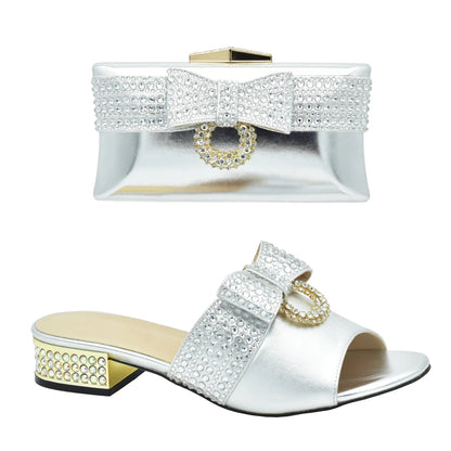 Fashion Women Shoes and Bag Set In Italy Matching Shoes and Bag Set Decorated with Rhinestone Nigerian Shoes and Matching Bags
