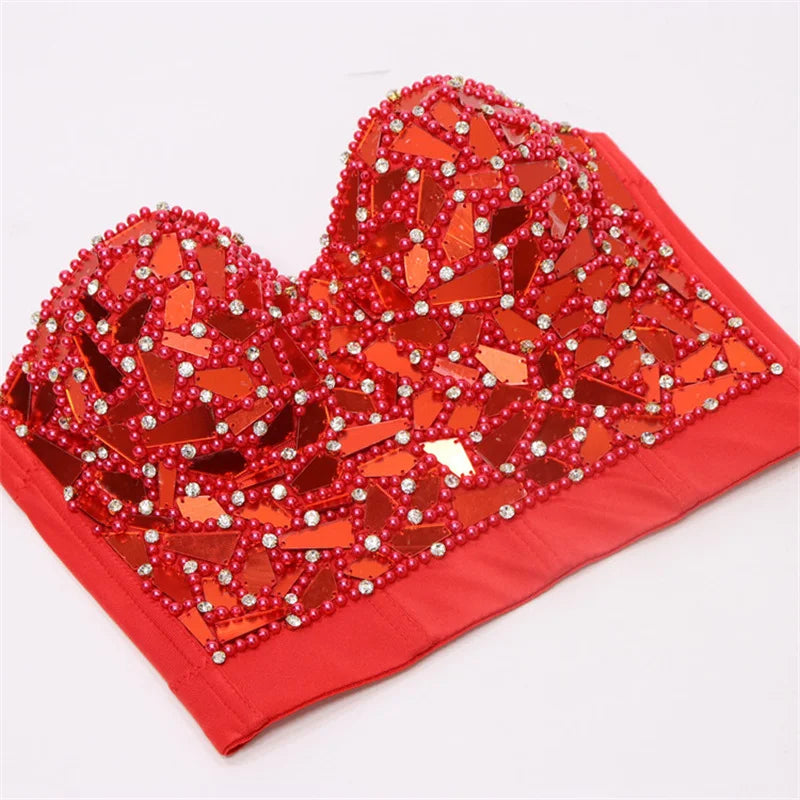 Quality Pearl Tank Tops Rhinestone Women Crop Top Club Clothes Streetwear Y2K Corset Woman Shaper Camis Fashion Feamale Clothing