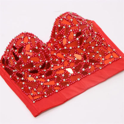 Quality Pearl Tank Tops Rhinestone Women Crop Top Club Clothes Streetwear Y2K Corset Woman Shaper Camis Fashion Feamale Clothing