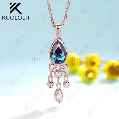 Kuololit 1.6CT Lab Grown Alexandrite and Moissanite Necklace for Women Solid 18K 14K 10K 585 Yellow Gold Pendant for Christmas