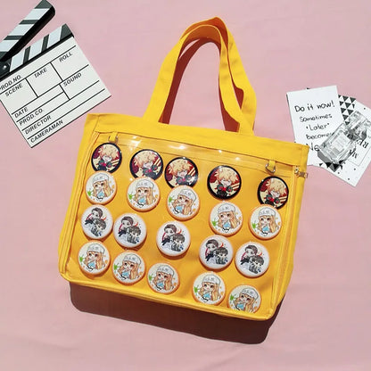 Fashion New Canvas Ita Bag Large Capacity Cartoon Tote Bags for Women Transparent Shoulder Bags Teenage Girls Japanese