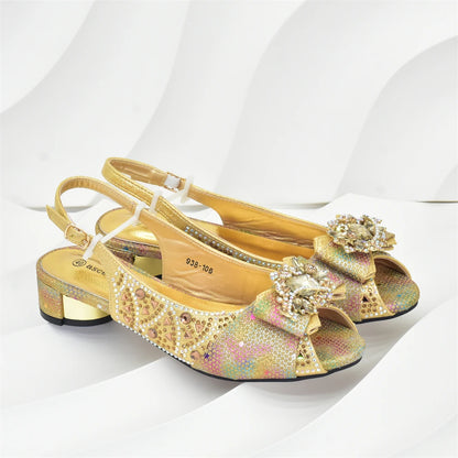 Elegant Peep Toe Low Heels Rhinestone Handbag Set for Women Bag and Shoe Woman Set Luxury Wedding Party Footwear and Accessory