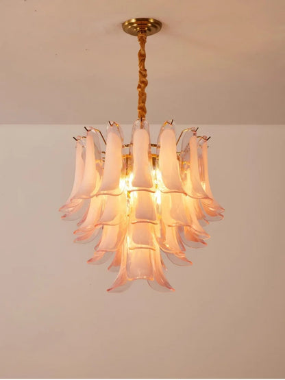 French Murano Petal Glass Chandelier Dining Table Living Room Antique Style Pink Petal Glass Pendant Chandelier Lights Bedroom