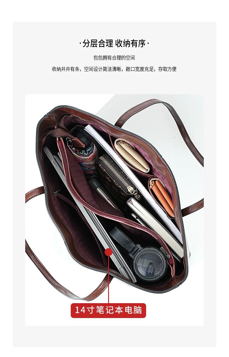 Luxury Women Leather Tote Bag Top Layer Cowhide Large Capacity Fashionable Handbag Brand Designer Shoulder Bag 2025 New Handbag