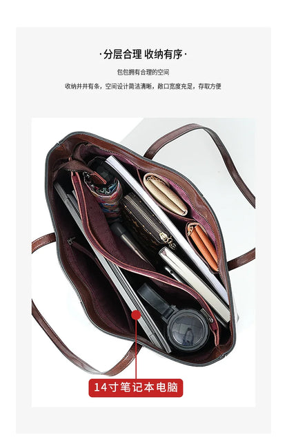 Luxury Women Leather Tote Bag Top Layer Cowhide Large Capacity Fashionable Handbag Brand Designer Shoulder Bag 2025 New Handbag