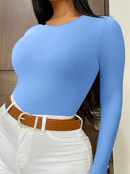 Long Sleeve Yoga Sports Bodysuits 2025 Autumn Solid Color Circular Collar Elastic Romper Sexy Women Jumpsuits