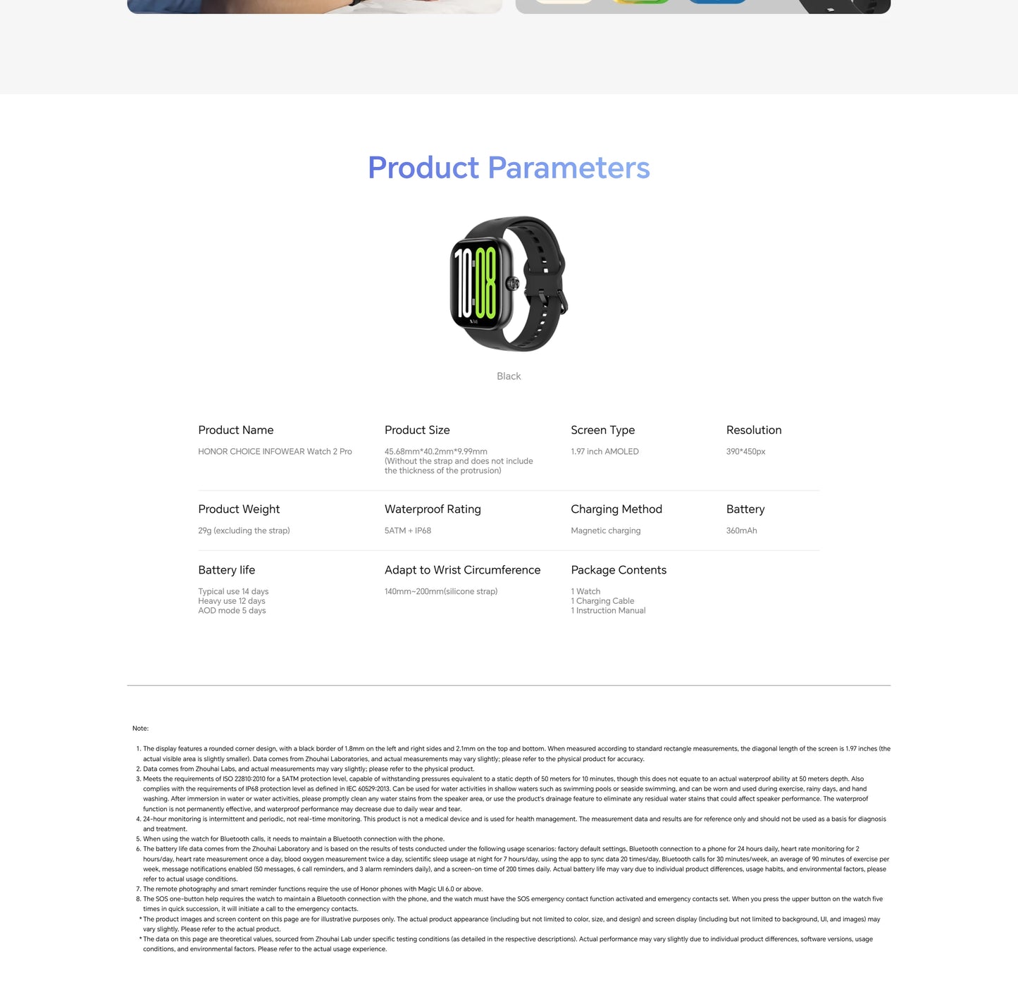 New Honor Choice Watch 2 Pro Smartwatch 5ATM+IP68 Waterproof 1.97" Bezel AMOLED Screen Barometer GPS GNSS Compass 360mAh Battery