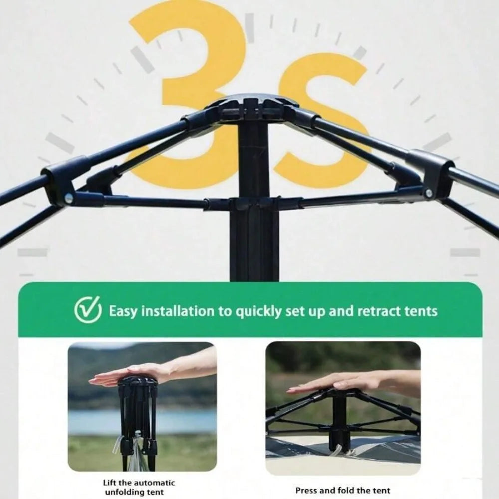 Automatic Instant Pop Up Camping Tent for 1-4 Person, All Season Waterproof Windproof Dome Shelter, Dual Doors Mesh Windows, Lightweight Portable Foldable, Quick Open Automatic Frame in Seconds, Ideal for Camping Hiking Fishi