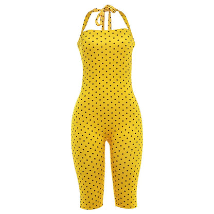 FAGADOER Sexy Polka Dot Halter Romper Fashion Print Backless Bodycon Jumpsuits Women Summer Streetwear Party Club Playsuits New