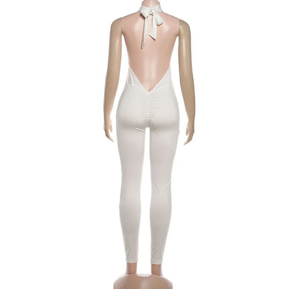 ANJAMANOR Halter Backless Bodycon Jumpsuits Sexy Clubwear Woman Catsuit White Black One Piece Outfit Summer 2026 D87-CE35