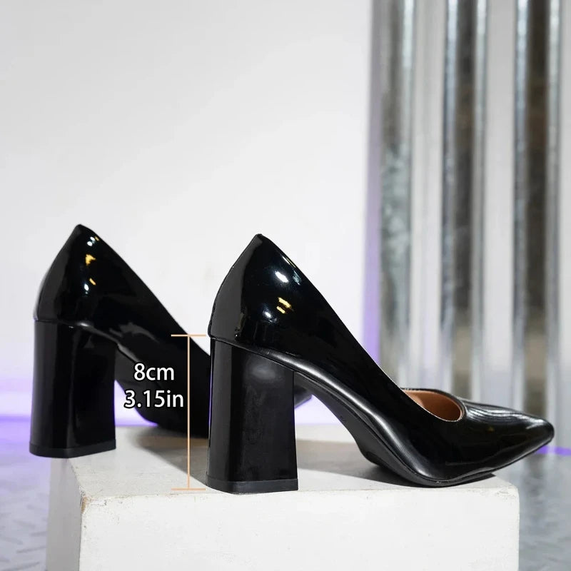 Luxury Women's High Heel Shoes Black 8cm Light Thick High Heel Shoes Fashionable Elegant Pointed Toe Women's Shoes Pumps Zapatos