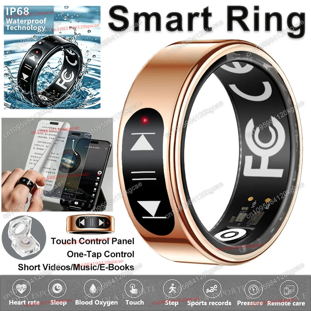 Smart Ring Video Controls,Sswipe up/down to turn pages,Music controls,Heart Rate Blood Oxygen Monitor,5ATM Waterproof Rings 2026