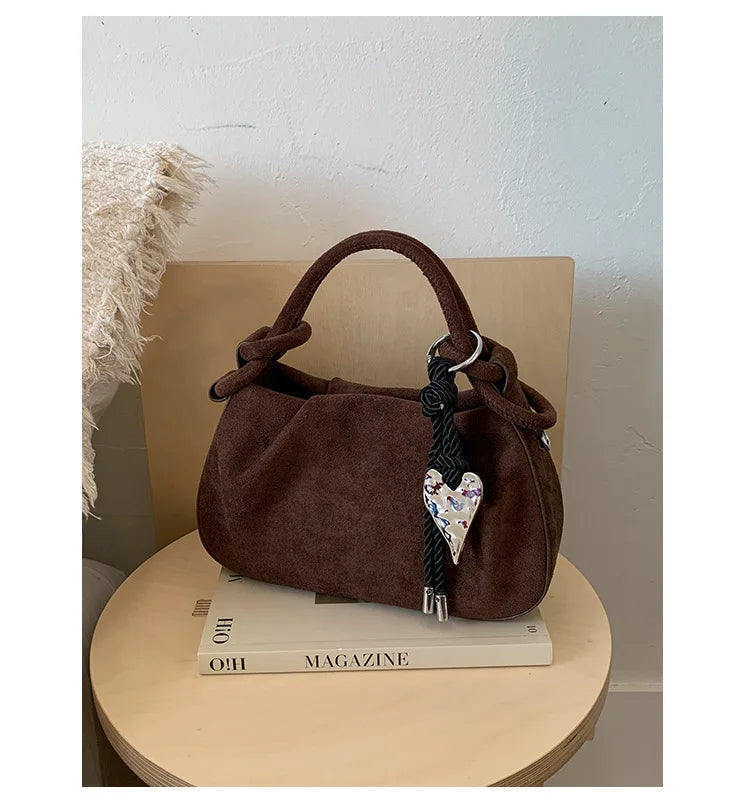 Small Suede Fashion Leather Shoulder Bags for Women 2025 Luxury Designer Brand Trend Crossbody Bag Females Short Handle Handbags