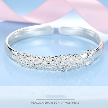 New sterling silver elegant Peacock opening screen bracelet Bangles for women fashion party wedding jewelry gift