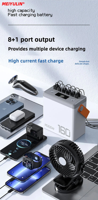 PD100W 160000mAh Power Bank Station Fast Charger Portable Emergency Charging External Battery for iPhone 15 Xiaomi Tablet laptop