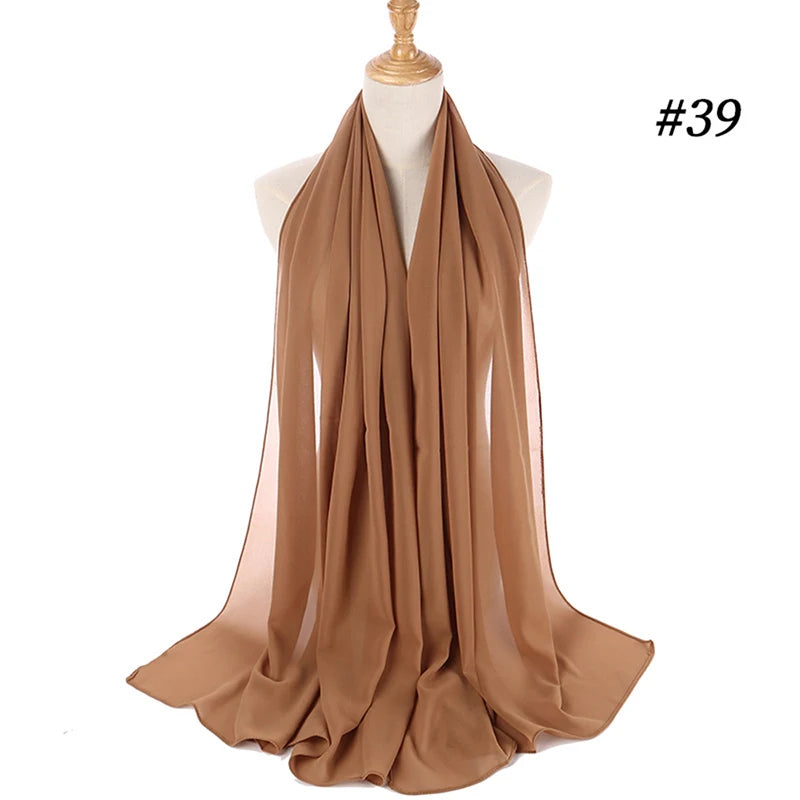 Muslim Chiffon Hijab Women Bubble Chiffon Scarf For Women Ladies Veil Muslim Islam Solid Color Malaysia Musulman Wrap Scarves