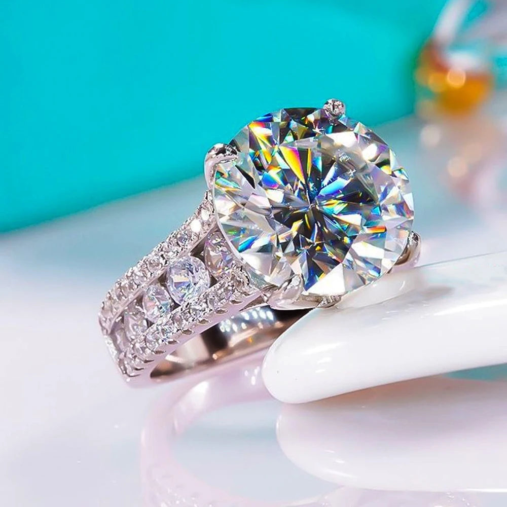 Luxury D Color 10 Carat Moissanite Rings for Women 925 Sterling Silver Brilliant Round Lab Diamond Wedding Anniversary Ring Gift