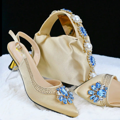 Doershow African Wedding fashion Shoes and Bag Set green Italian Shoes with Matching Bags Nigerian Women party! SZX1-6