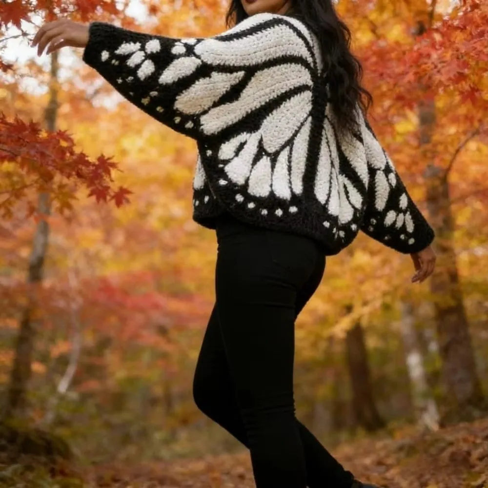 Crochet Monarch Butterfly Knit Cardigan Soft Breathable MonarchButterfly Cardigan Sweater Keep Warm with Butterflies Wing