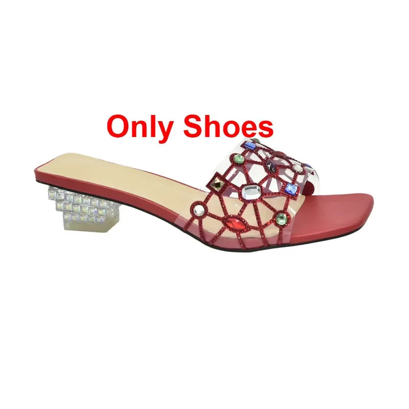New Arrival Open Toe Shoes Clear Heels for Women Transparent Rhinstone Wedding Shoes Bride Women Shoe and Bag Set with Diamonds