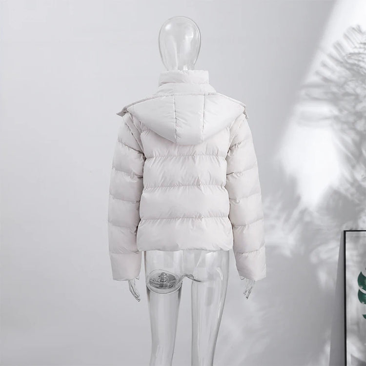 Detachable Sleeve Hooded Quilted Jackets 2026 Winter Ladies Solid 2-in-1 Zippers Waistcoat Cotton Coats Women's Warm Outwear