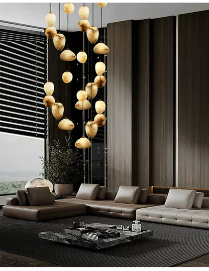 Natural Marble Art Pendant Lights Stone Lustre Copper LED Indoor Room Hanging Lamps For Ceiling Hall Stair Luxury Home Decor