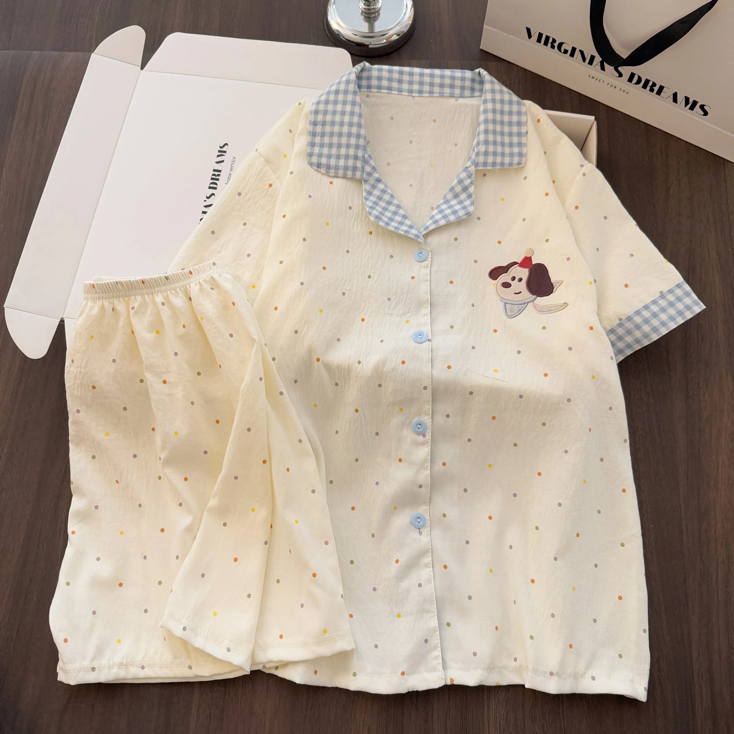 Women Summer Lapel Open Front Pajama Set Short Sleeve Top Shorts, Sweet Ins Teen Loungewear, Casual Daily Outdoor Home Wear Suit
