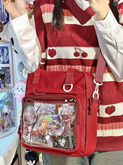 New Kawaii Ulzzang Itabag Girls Simple High Quality Nylon Shoulder Bag With Display Plate Crossbody Bags College Student Ita Bag