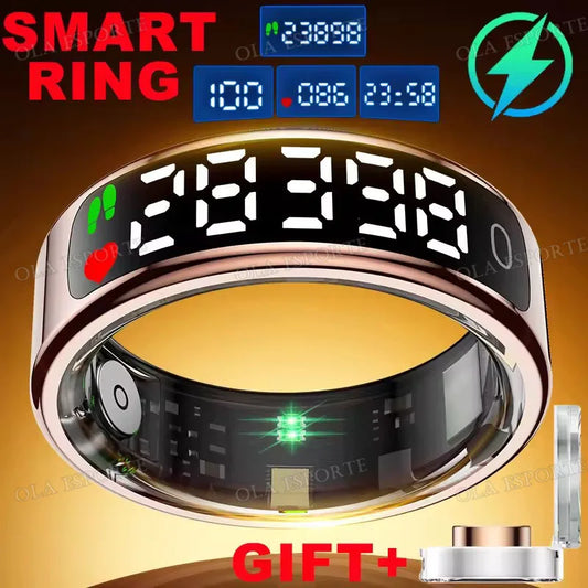 2026 New SR08 Smart Ring Men Women LED Display Screen Heart Rate Blood Oxygen Monitoring 5ATM Waterproof Multi Sports Modes Gift
