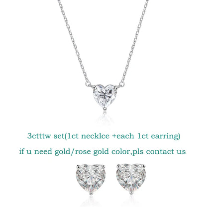 Smyoue 1CT 2CT 3CT Heart Cut Certified Moissanite Necklace for Women 18k Gold Plated Jewelry Sterling Silver S925 Pendant Chain