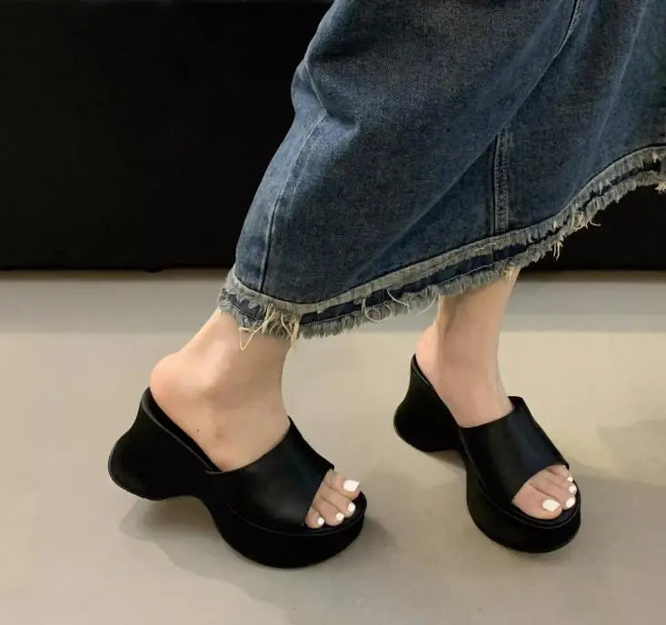 Summer Women's Slippers Fashion Platform Sandals Luxury Leather Casual Slippers High-heele Slippers for Women Open Toe Sandalias
