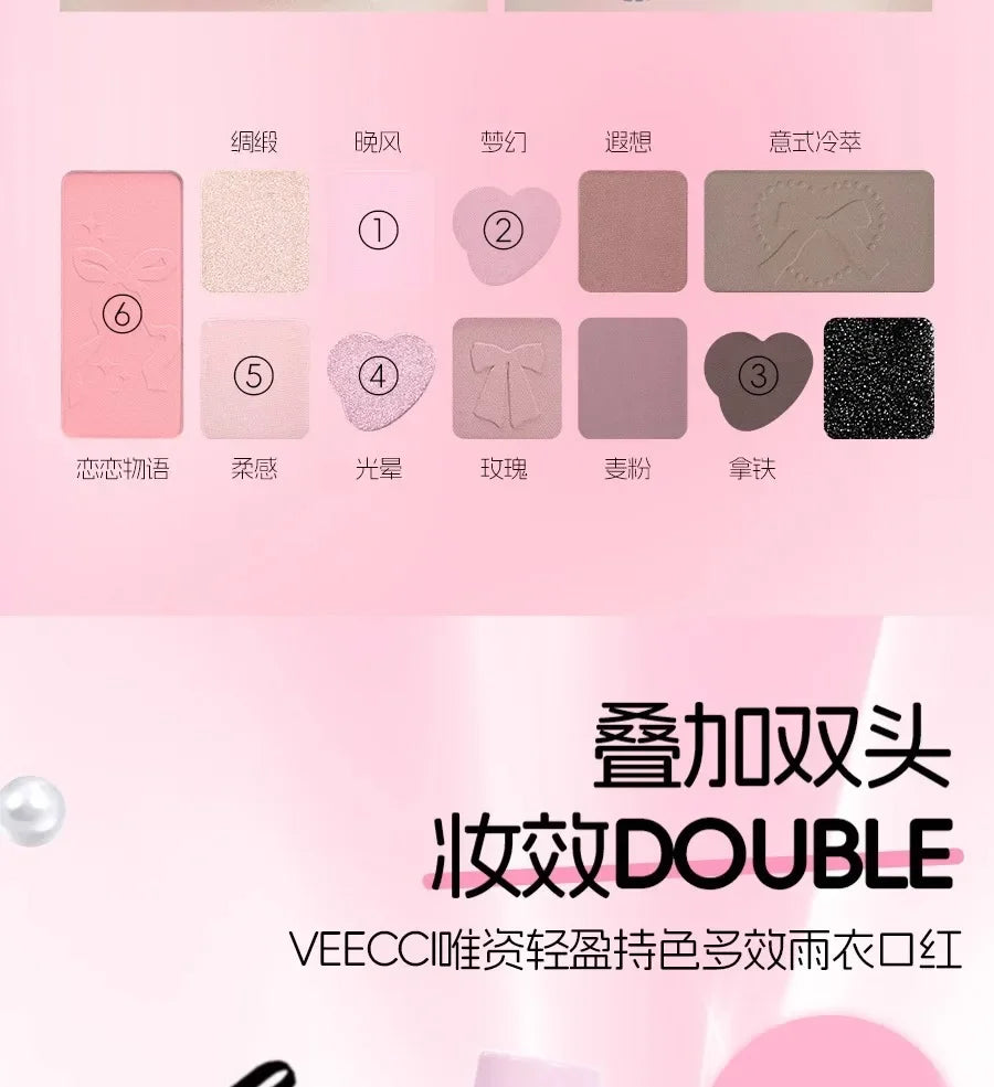 VEECCI Sweet Spicy Girl Ribbon Series Gift Box Makeup Kit Lipstick Eyeshadow Concealer Hair Rope Set Pink Delicate Cute Makeup