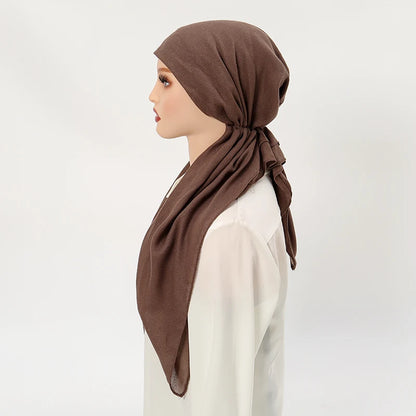 Muslim Solid Color Hijab Caps for Women Innovative Design Long Cotton Linen Soft Elasticity Head Scarf Female Handkerchief