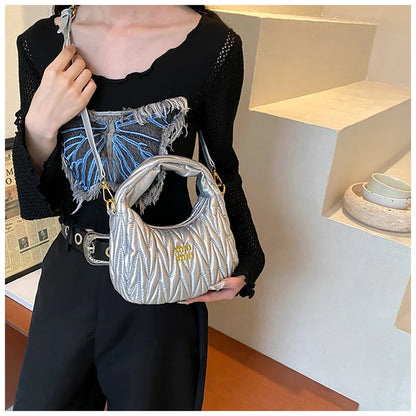 Fashion Pleated Cloud Shoulder Bags for Women Removable Shoulder Strap Crossbody Bag PU Handbags Ladies Shopping Small Bag Purse