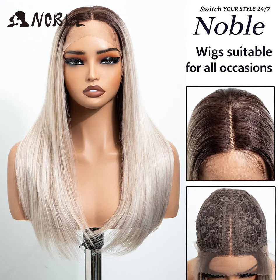 Noble Synthetic Lace Front Wig 22 Inch Straight Baby Hair Bob Wig Platinum Blonde Lace Front Wig Cosplay Glueless Wigs For Women