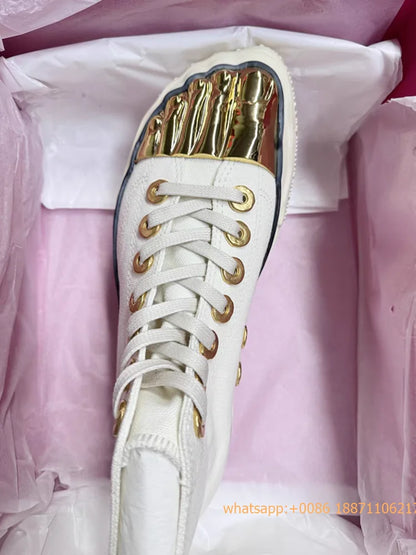 Golden Five Fingers Catwalk Ladies Shoes 2024 Summer New Sexy Street Thick Sole Sports Casual Pumps Model Party Lace Up Sneakers