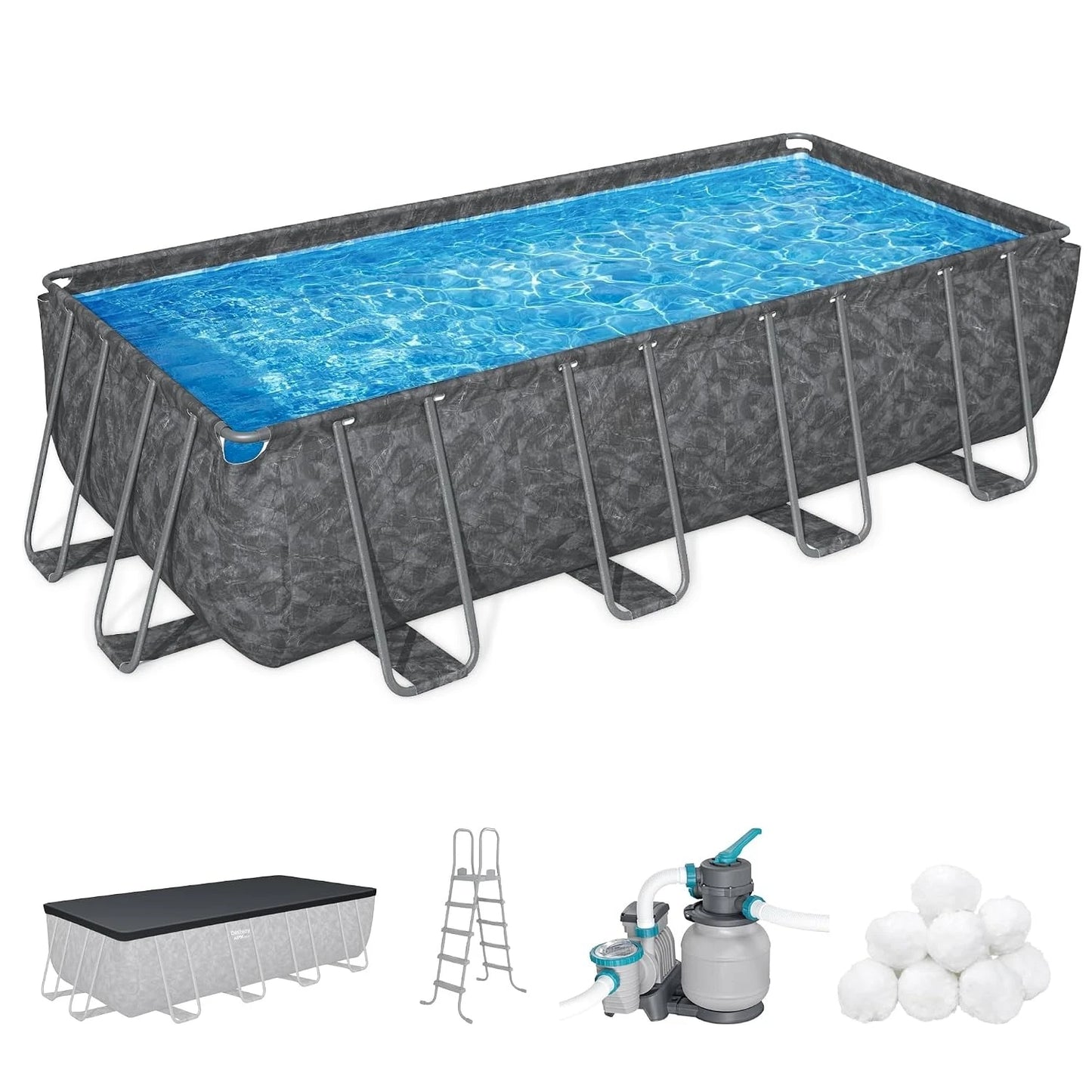 APX 365 18' x 9' x 52" Above Ground Pool, Rectangular Metal Frame Outdoor Swimming Pool Set with Sand Filter Pump,, Customized