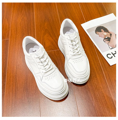 10-14cm Chunky Sneakers Women Platform Shoes Elevator Shoe White Mesh Breathable Sneakers Real Leather Increasing Shoes