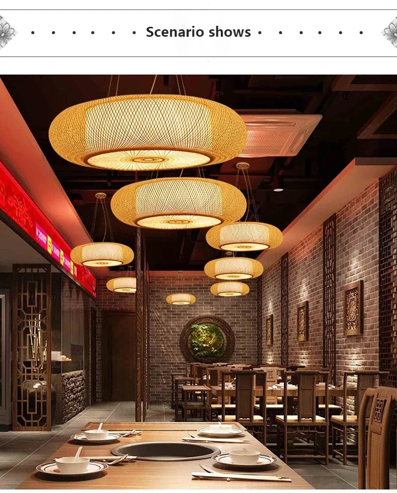 40/50/60/80cm Bamboo Pendant Lights Room Decor Chinese Style Hanging Light Bedroom Kitchen Restaurant Chandeliers Suspen Lamps