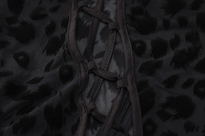 Skinny Hollow Out Cross Bandage Patchwork Jumpsuits Women Leopard Print Retro Fashion Sexy Cleavage Bodycon Party Clubwear Hot