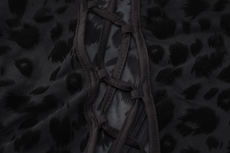 Skinny Hollow Out Cross Bandage Patchwork Jumpsuits Women Leopard Print Retro Fashion Sexy Cleavage Bodycon Party Clubwear Hot